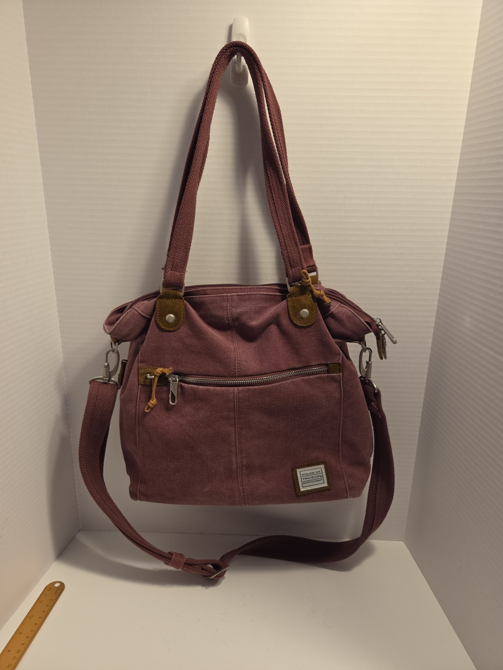 Travelon Anti-Theft Heritage Canvas Tote / Crossbody Bag — Maroon / Dusty Rose